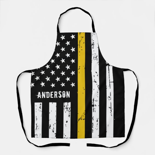 Thin Gold Line Flag Personalised 911 Dispatcher Apron (Front)
