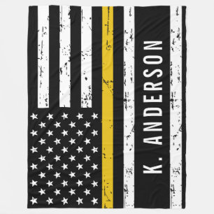 Thin Gold Line Flag Personalised 911 Dispatcher Fleece Blanket