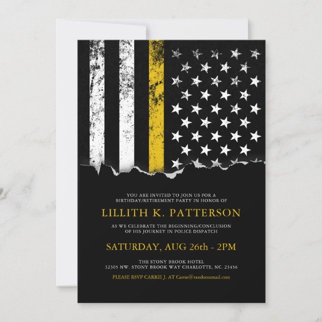 Thin Gold Line Flag Police Dispatch Party|Event Invitation (Front)