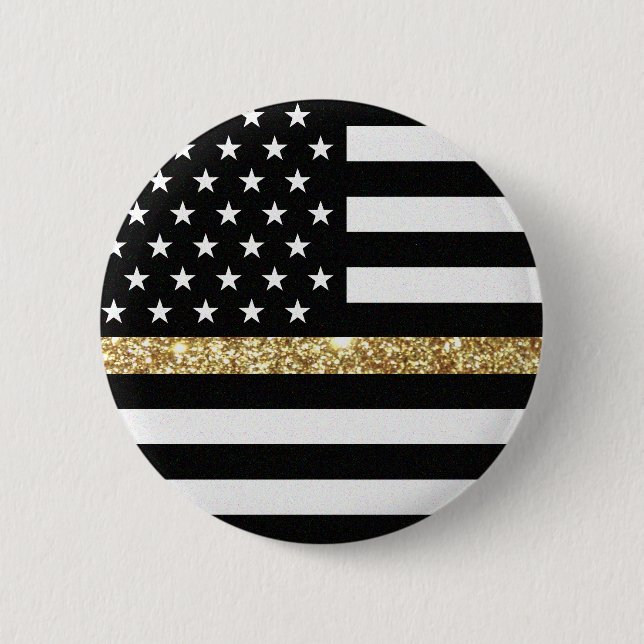 Thin Gold Line Glitter Flag 6 Cm Round Badge (Front)