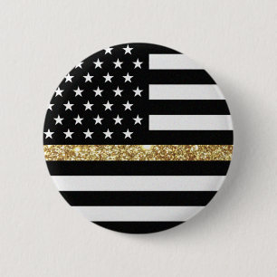 Thin Gold Line Glitter Flag 6 Cm Round Badge