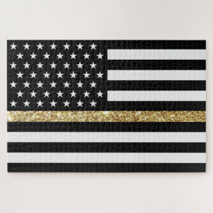 Thin Gold Line Glitter Flag Jigsaw Puzzle