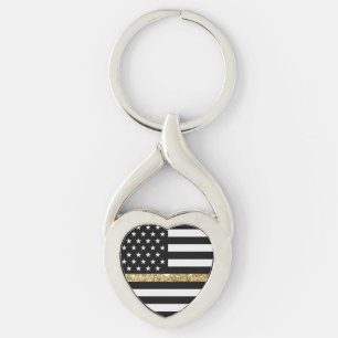 Thin Gold Line Glitter Flag Key Ring