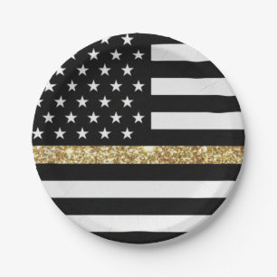 Thin Gold Line Glitter Flag Paper Plate