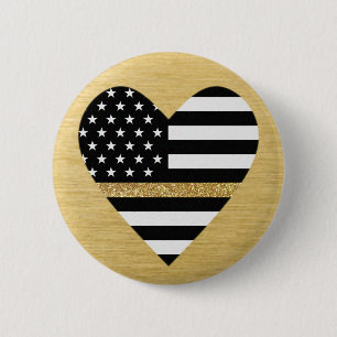 Thin Gold Line Glitter Heart 6 Cm Round Badge