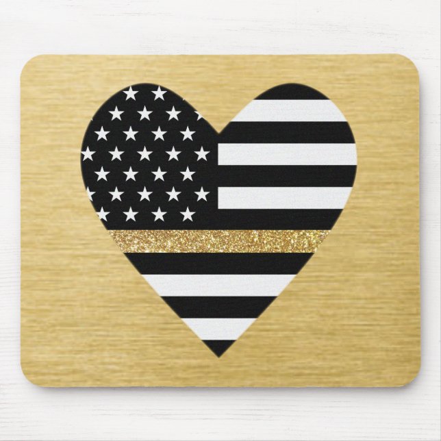 Thin Gold Line Glitter Heart Mouse Pad (Front)