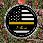 Thin Gold Line Personalised Flag 911 Dispatcher Metal Ornament<br><div class="desc">The Golden Glue That Holds It All Together. Personalised Thin Gold Line Ornament for 911 dispatchers and police dispatchers. Personalise this dispatcher ornament with name and year. This personalised dispatcher gift is perfect for police dispatcher appreciation, 911 dispatcher thank you gifts, and dispatcher retirement gifts or party favours. Order these...</div>