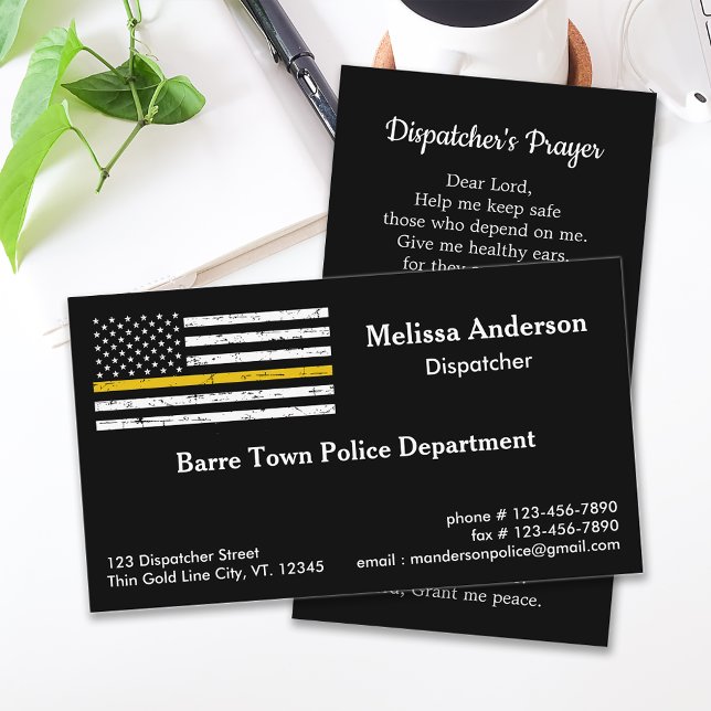Thin Gold Line Police Fire 911 Dispatcher Business Card (Creator Uploaded)