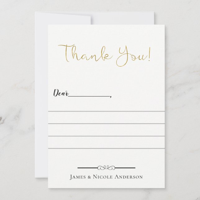 Thin Gold Modern Script Full Photo Thank You Card (Front)