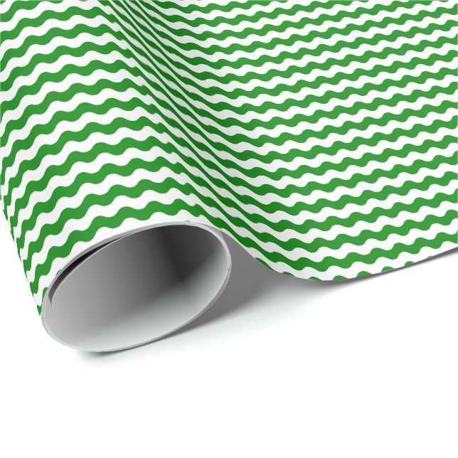 Thin Green and White Waves Wrapping Paper (Roll Corner)