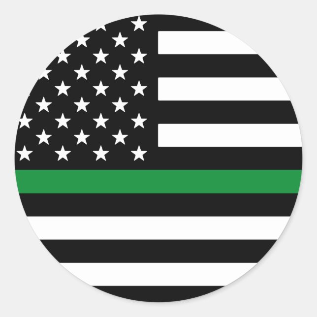 Thin Green Line American Flag Classic Round Sticker (Front)