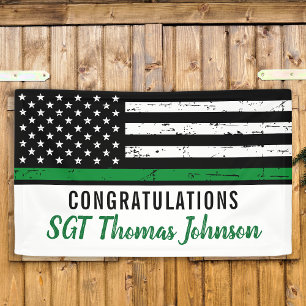 Thin Green Line American Flag Military Retirement Banner