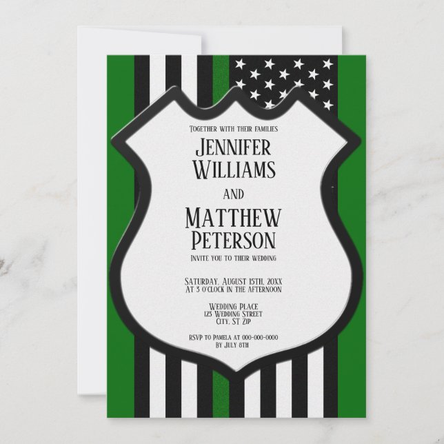 Thin Green Line Badge Invitation (Front)