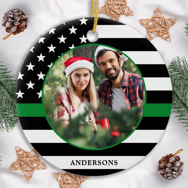 Thin Green Line Custom Photo Military Christmas Ceramic Ornament (Creator Uploaded)