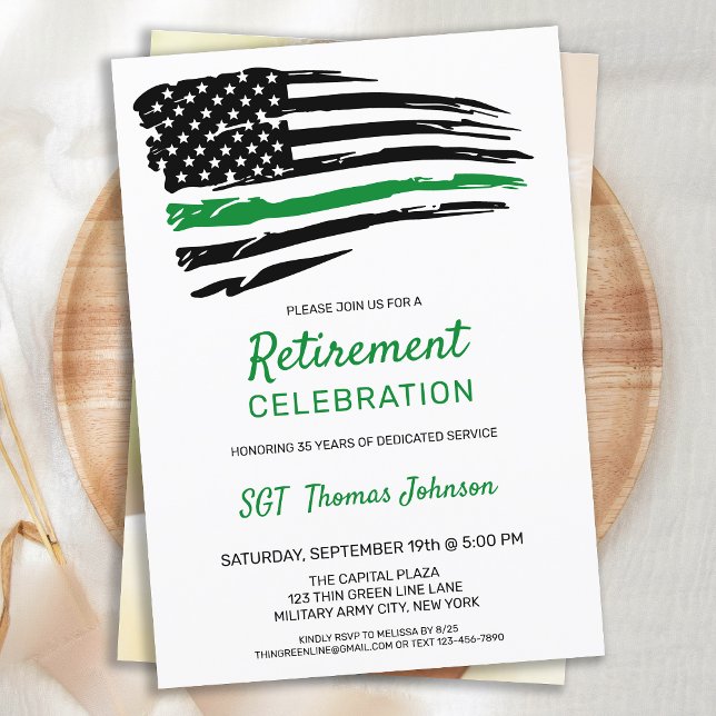 Thin Green Line Custom Photo Military Retirement  Invitation (Creator Uploaded)