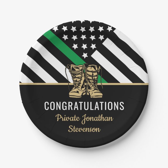 Thin Green Line Flag Army Military Graduation Paper Plate (Front)