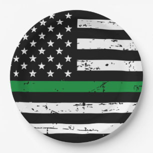 Thin Green Line Flag Military Retirement Party Paper Plate