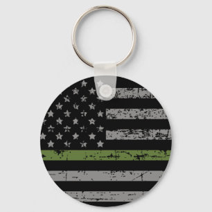 Thin Green Line Flag Military Support Key Ring