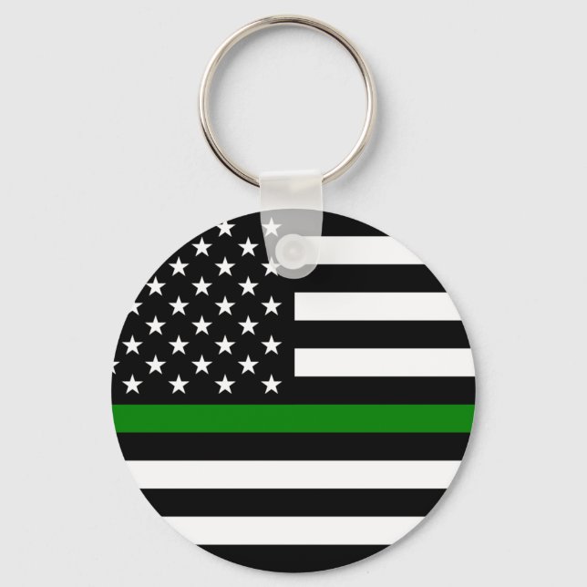 Thin Green Line Flag: Patriotic Military Veterans Key Ring (Front)