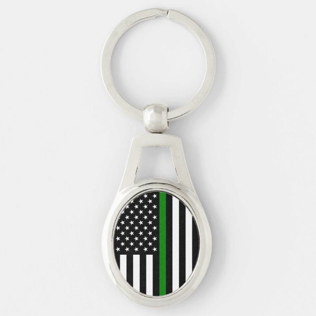 Thin Green Line Flag: Patriotic Military Veterans Key Ring (Front)