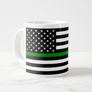 Thin Green Line Flag: Patriotic Military Veterans Large Coffee Mug