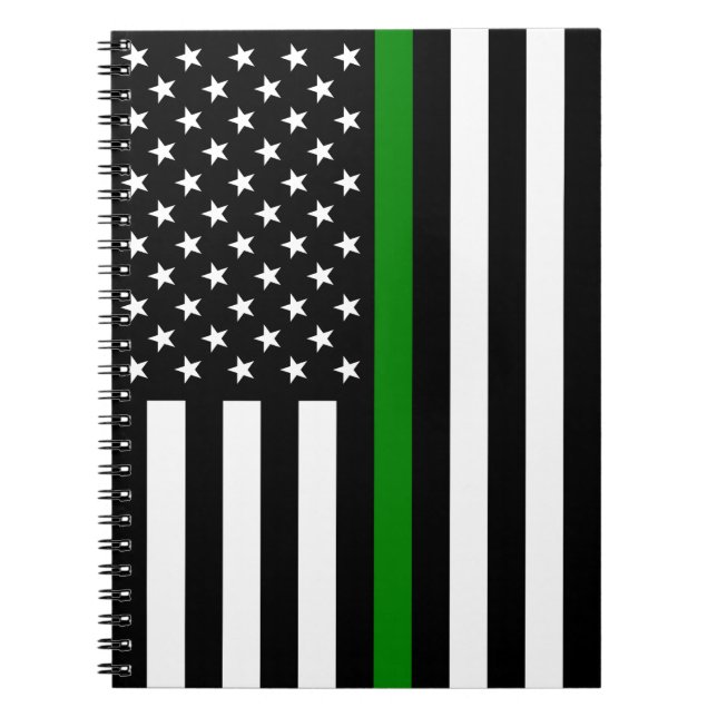 Thin Green Line Flag: Patriotic Military Veterans Notebook (Front)