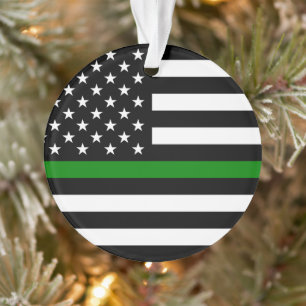 Thin Green Line Flag: Patriotic Military Veterans Ornament