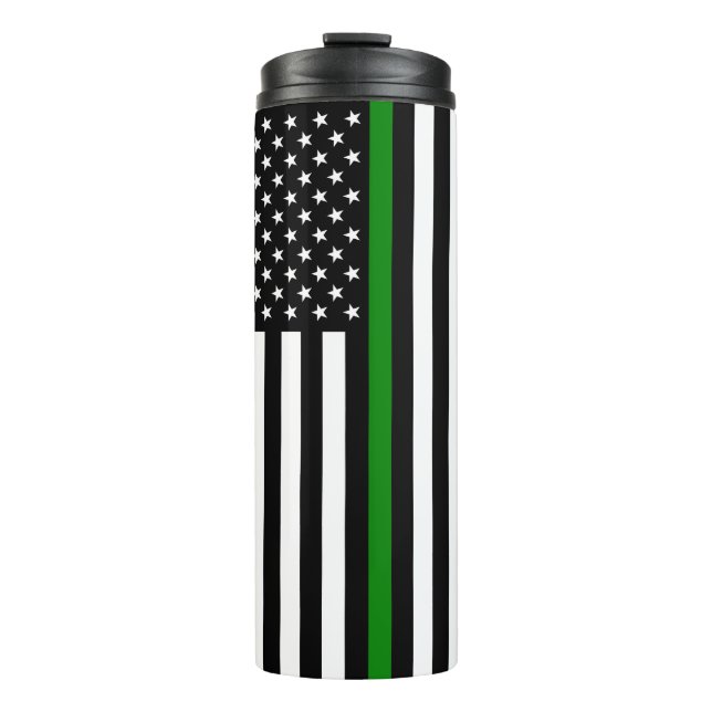 Thin Green Line Flag: Patriotic Military Veterans Thermal Tumbler (Front)