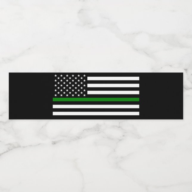 Thin Green Line Flag: Patriotic Military Veterans Water Bottle Label (Single Label)