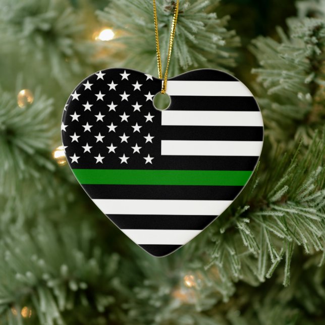 Thin Green Line Flag (United States) Ceramic Ornament (Tree)
