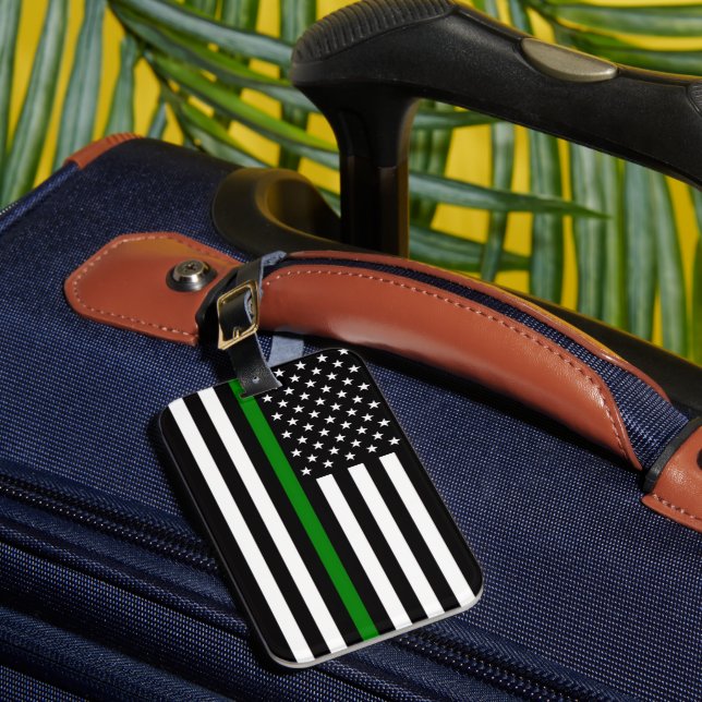 Thin Green Line Flag (United States) Luggage Tag (Front Insitu 1)