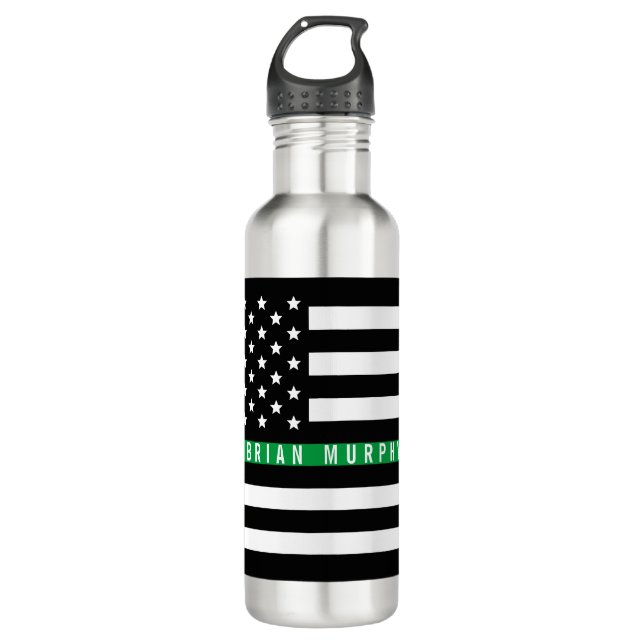 Thin Green Line Military American Flag Monogram 710 Ml Water Bottle (Front)
