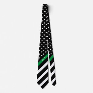 Thin Green Line Military American Flag Monogram Tie