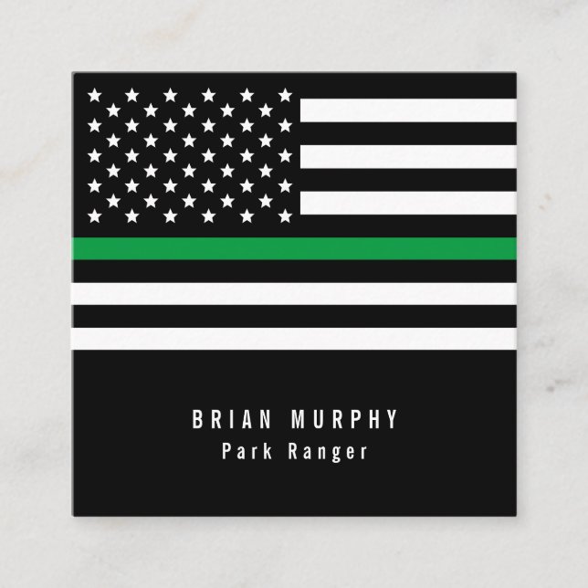 Thin Green Line Military American Flag Square Business Card (Front)