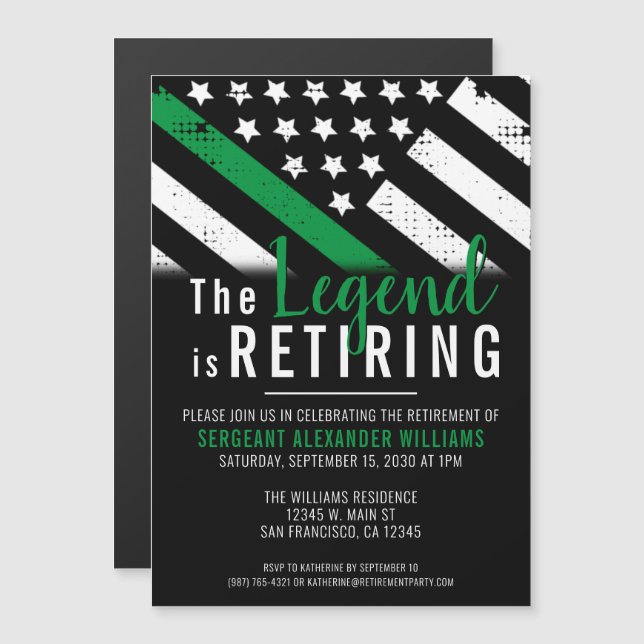 Thin Green Line Military Army Retirement Party Magnetic Invitation (Front/Back)