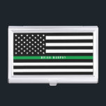 Thin Green Line Military Flag Monogram Business Card Holder<br><div class="desc">This professional business card case features a black and white American flag with a thin green line across the middle and your name in a modern white typography for you to personalise. This is perfect for those in the military, park rangers, conservation officers, and border patrol. Matches our thin green...</div>