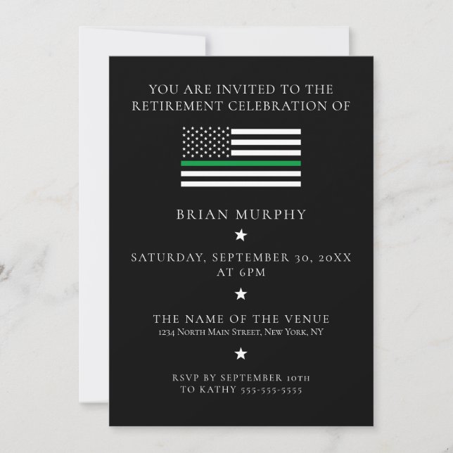 Thin Green Line Military Flag Retirement Party Invitation (Front)