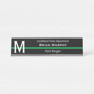 Thin Green Line Military Monogrammed Initial Desk Name Plate