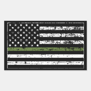 Thin Green Line Military US Flag Distressed Style Rectangular Sticker
