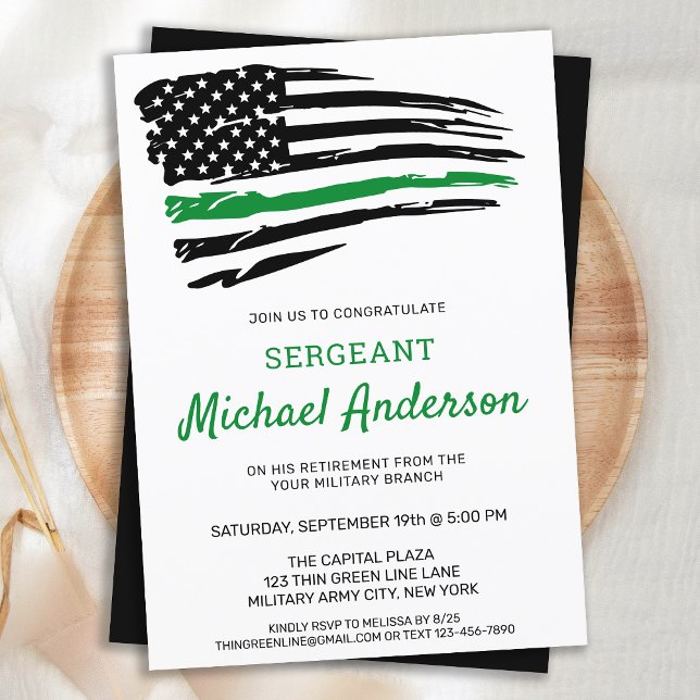 Thin Green Line Party Retirement Soldier Military  Invitation (Creator Uploaded)
