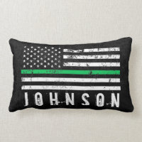 Thin Green Line Styled American Flag Custom Name