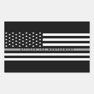 Thin Grey Line American Flag Add Name Rectangular Sticker