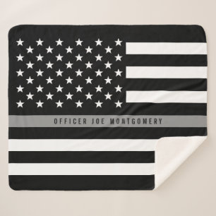 Thin Grey Line American Flag Monogram Med. Sherpa Blanket