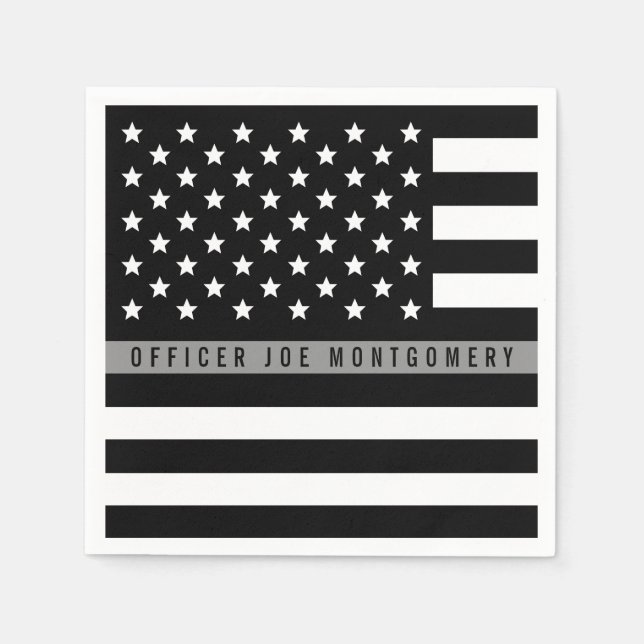 Thin Grey Line American Flag Monogram Napkin (Front)