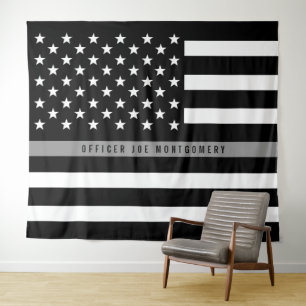 Thin Grey Line American Flag Monogram Tapestry