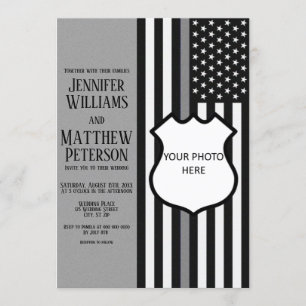 Thin Grey Line Badge Photo Insert Invitation