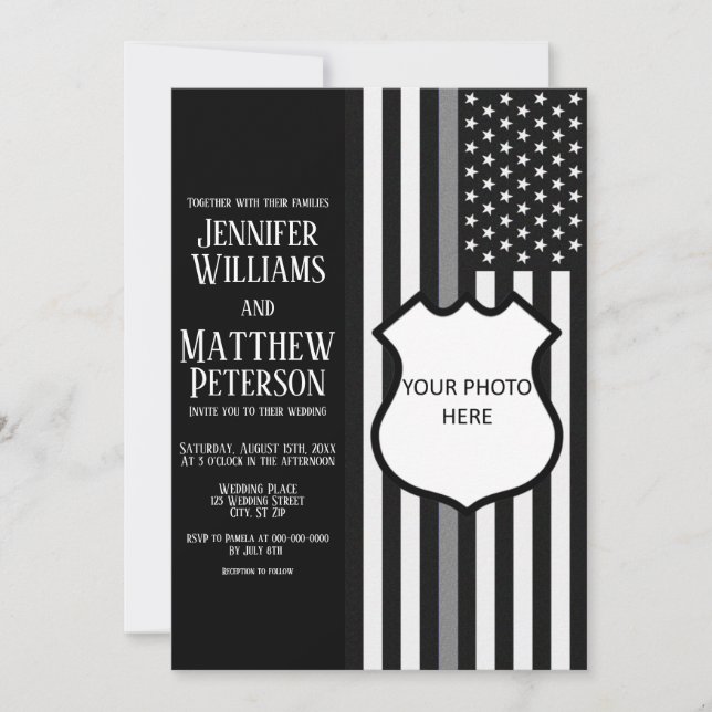 Thin Grey Line Badge Photo Insert Invitation (Front)
