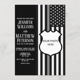 Thin Grey Line Badge Photo Insert Invitation