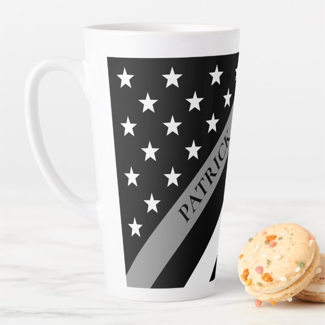 Thin Grey Line Correction Flag Monogram Name Large Latte Mug (In Situ)