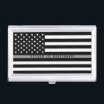 Thin Grey Line Correctional Officer Flag Monogram Business Card Holder<br><div class="desc">This professional business card case features a black and white American flag with a thin grey line across the middle and your name in a modern white typography for you to personalise. Perfect for correctional officers. Matches our thin grey line business card so please check out our I Love Digis...</div>